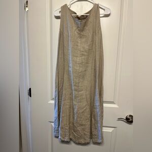 Cosmo Italian Linen Midi Dress Size Large  Sleeveless Raw Hem Lagenlook Travel